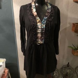 Black long sleeve with multi pattern neck